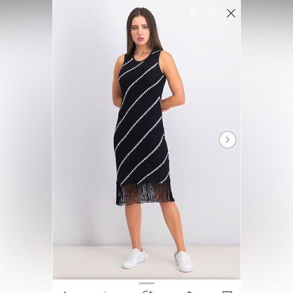 International Concepts MIDI Striped Crochet Fringe Dress Size Médium - Picture 1 of 7